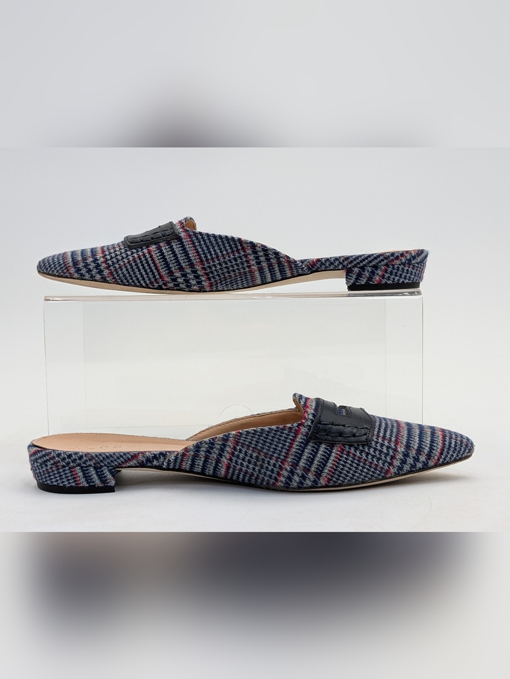 J.CREW Tweed Plaid Penny Loafer Women Sz 5 Blue|Red|White Elongated Pointed Toe - Picture 11 of 17